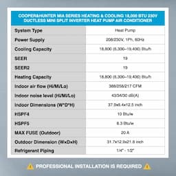 Cooper & Hunter 18,000 BTU, 230V 19 SEER Ductless Mini Split AC/Heating System Pre-Charged Inverter Heat Pump with 16ft Installation Kit