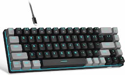 MageGee MK-Box - Teclado mecánico portátil 60% para juegos, retroiluminación LED, compacto, 68 teclas, mini teclado de oficina con cable con interruptor rojo para Windows portátil, PC, Mac, negro y gris