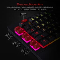 Redragon K512 Shiva Teclado de membrana retroiluminada RGB para juegos con teclas multimedia, interruptor de sensación mecánica lineal, 6 teclas macro adicionales a bordo, control de medios dedicado, reposamuñecas desmontable