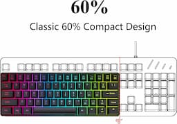 Snpurdiri Teclado de 60% para juegos, RGB compacto y pequeño teclado de membrana de oficina con cable para Windows Laptop PC Mac - Negro