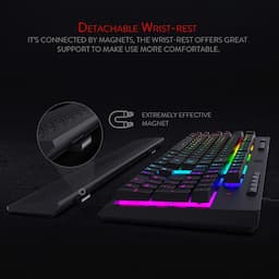 Redragon K512 Shiva Teclado de membrana retroiluminada RGB para juegos con teclas multimedia, interruptor de sensación mecánica lineal, 6 teclas macro adicionales a bordo, control de medios dedicado, reposamuñecas desmontable