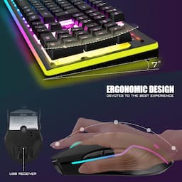 RedThunder Combo de teclado y mouse inalámbricos para juegos K10, batería recargable retroiluminada LED de 3800 mAh, teclado mecánico antighosting + ratones 7D de 3200 DPI para PC Gamer (negro)