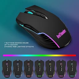 RedThunder Combo de teclado y mouse inalámbricos para juegos K10, batería recargable retroiluminada LED de 3800 mAh, teclado mecánico antighosting + ratones 7D de 3200 DPI para PC Gamer (negro)