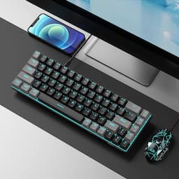 MageGee MK-Box - Teclado mecánico portátil 60% para juegos, retroiluminación LED, compacto, 68 teclas, mini teclado de oficina con cable con interruptor rojo para Windows portátil, PC, Mac, negro y gris