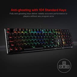 Redragon K556 teclado para juegos mecánicos con cable y luz posterior RGB LED, base de aluminio, 104 teclas estándar (no necesariamente en español).
