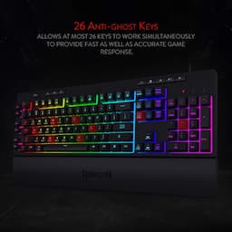 Redragon K512 Shiva Teclado de membrana retroiluminada RGB para juegos con teclas multimedia, interruptor de sensación mecánica lineal, 6 teclas macro adicionales a bordo, control de medios dedicado, reposamuñecas desmontable