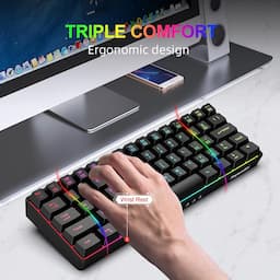 Snpurdiri Teclado de 60% para juegos, RGB compacto y pequeño teclado de membrana de oficina con cable para Windows Laptop PC Mac - Negro
