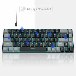 MageGee MK-Box - Teclado mecánico portátil 60% para juegos, retroiluminación LED, compacto, 68 teclas, mini teclado de oficina con cable con interruptor rojo para Windows portátil, PC, Mac, negro y gris
