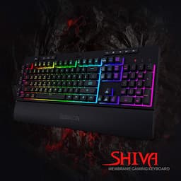 Redragon K512 Shiva Teclado de membrana retroiluminada RGB para juegos con teclas multimedia, interruptor de sensación mecánica lineal, 6 teclas macro adicionales a bordo, control de medios dedicado, reposamuñecas desmontable