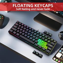 Snpurdiri Teclado de 60% para juegos, RGB compacto y pequeño teclado de membrana de oficina con cable para Windows Laptop PC Mac - Negro