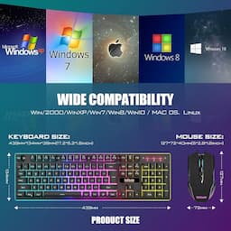 RedThunder Combo de teclado y mouse inalámbricos para juegos K10, batería recargable retroiluminada LED de 3800 mAh, teclado mecánico antighosting + ratones 7D de 3200 DPI para PC Gamer (negro)