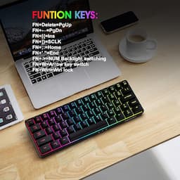 Snpurdiri Teclado de 60% para juegos, RGB compacto y pequeño teclado de membrana de oficina con cable para Windows Laptop PC Mac - Negro