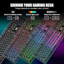 RedThunder Combo de teclado y mouse inalámbricos para juegos K10, batería recargable retroiluminada LED de 3800 mAh, teclado mecánico antighosting + ratones 7D de 3200 DPI para PC Gamer (negro)